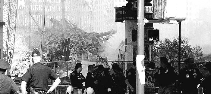 Photo: World Trade Center rubble, with police